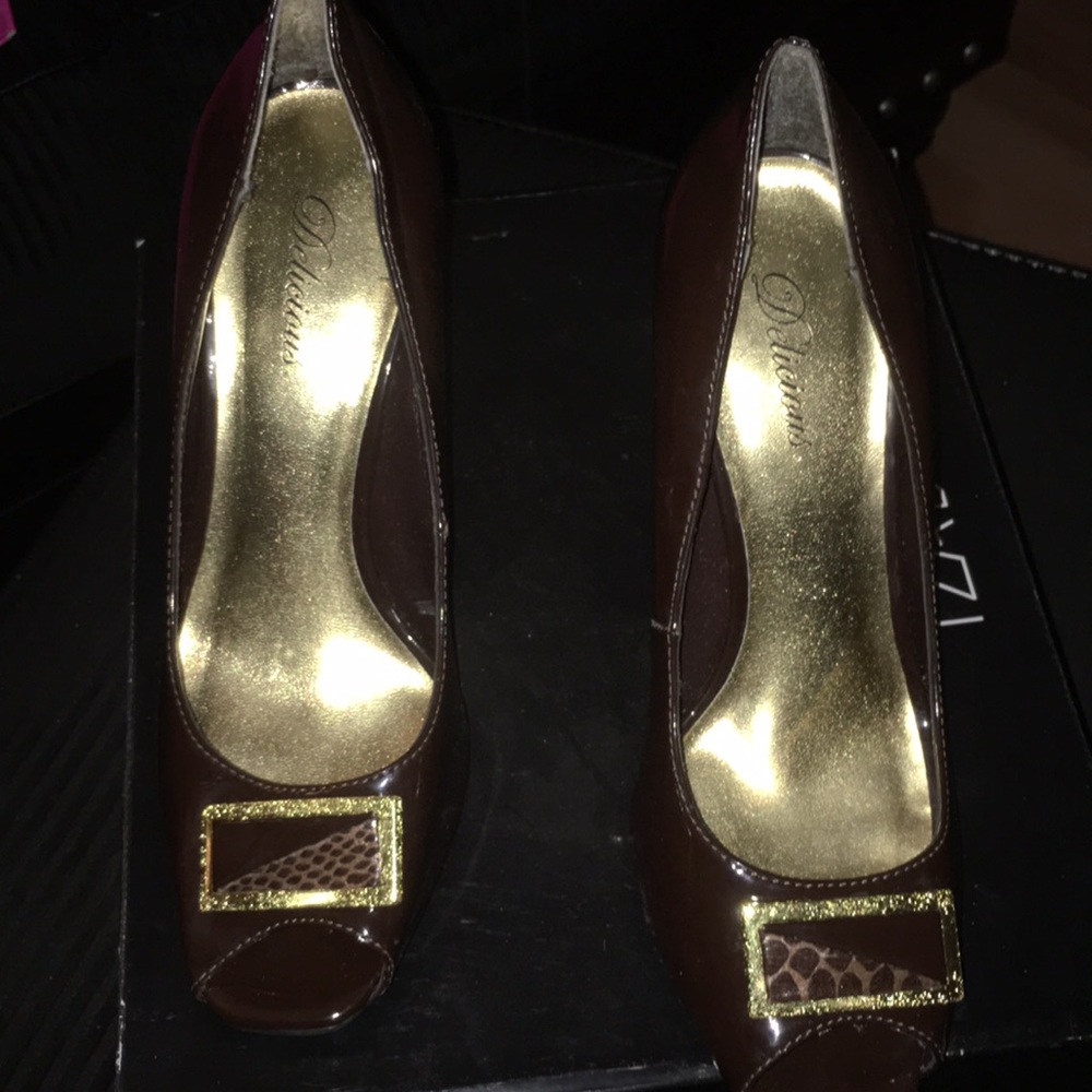 Brown Patent Leather Heel
